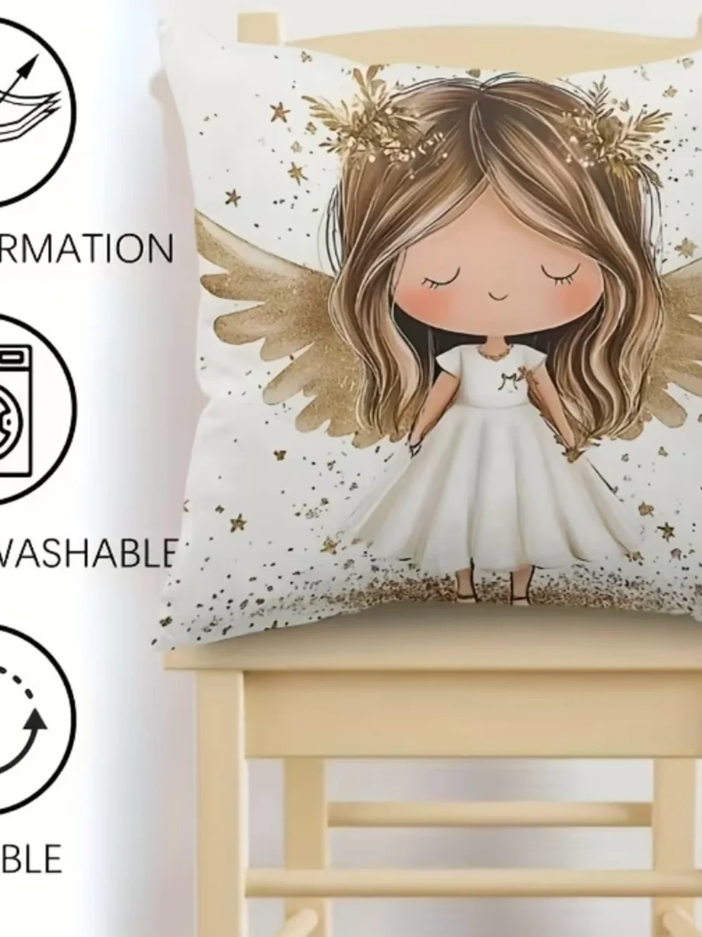 Gold Angel Girl Decorative Pillow Cover - Home Holiday